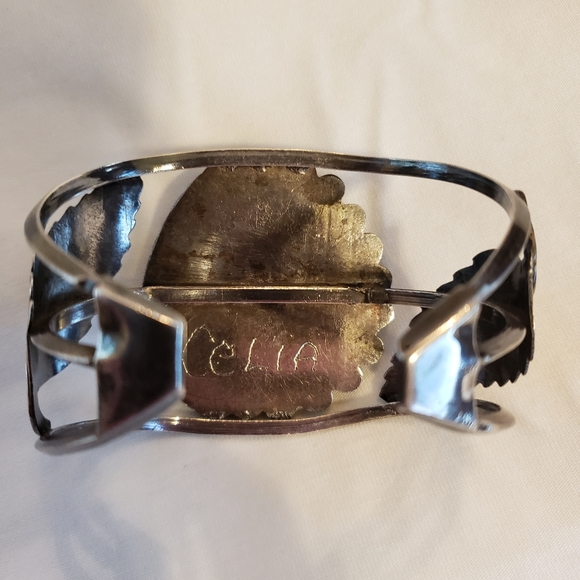 SOLDβ Vintage Sterling Silver Turquoise Bracelet signed by Silver Smith artist - Picture 2 of 16